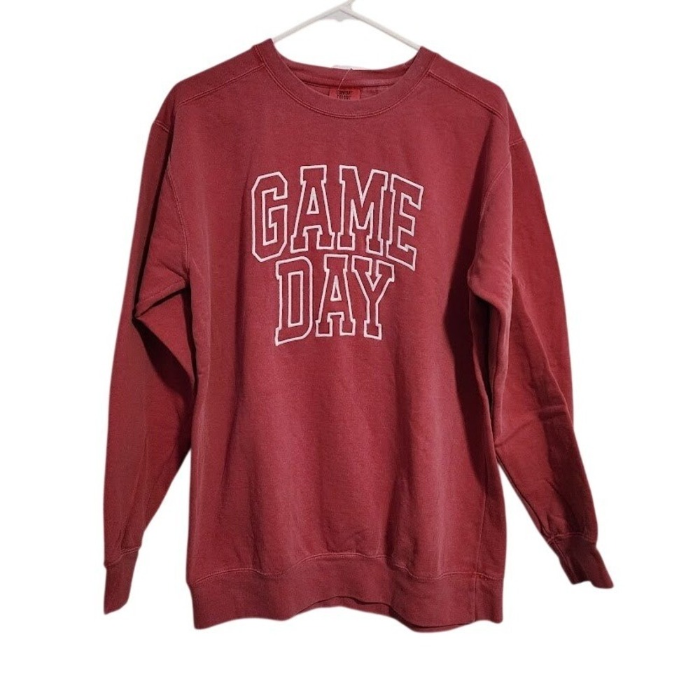 COMFORT COLORS Game Day Crewneck Sweatshirt Football Red White NEW Size M